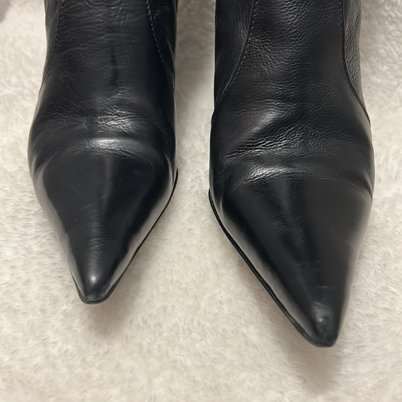 EUC Arnold Churgin Black Italian Handmade Leather Tall Kitten Heel / Pointed Toe - Picture 3 of 15